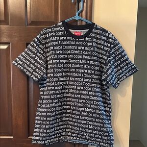 Supreme Black and White Text Print Long Sleeve Tee
